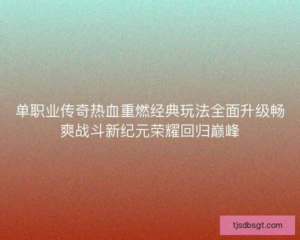 单职业传奇热血重燃经典玩法全面升级畅爽战斗新纪元荣耀回归巅峰